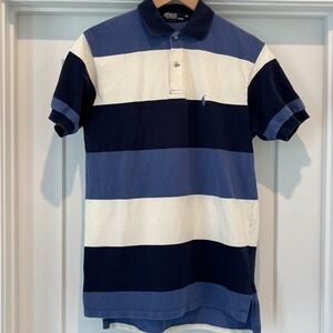 Vintage Polo Ralph Lauren 00s Y2K Short Sleeve Men Medium Blue Cream Colorblock